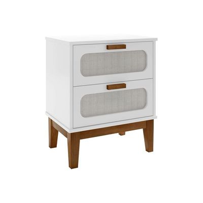 Mesa De Cabeceira 2 Gavetas Santorini Branco 45 Cm Com Tela Indiana - Branco