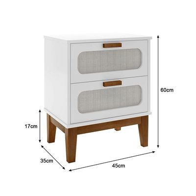 Kit 2 Mesas De Cabeceira Santorini 2 Gavetas 45 Cm Branco - Branco