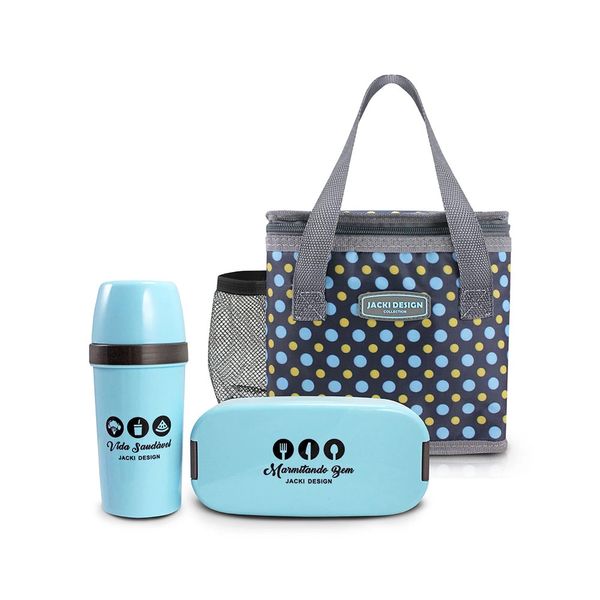 Kit Bolsa Térmica Jacki Design 3 Peças com Garrafa 300ml e Marmita 400ml Azul