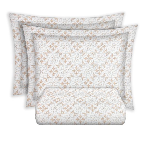 Kit Colcha Queen Le Casa Nostalgia 100% Poliéster Bege com 3 Peças
