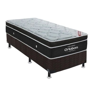 Cama Box Solteiro: Colchão Molas Superpocket Ensacadas Ortobom Elegant + Base Crc Suede Black (88x188)