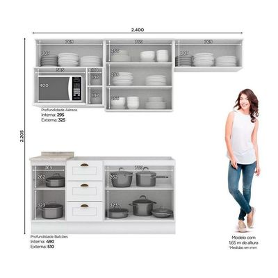 Cozinha Completa 7 Peças Americana 4 Aéreos 2 Balcões 1 Complemento Sem Pia Cz142 Branco