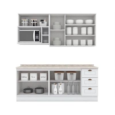 Cozinha Completa 7 Peças Americana 2 Aéreos 2 Balcões 1 Nicho 2 Complementos Cz146 Branco