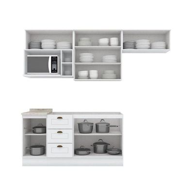 Kit Cozinha Modulada 7 Peças Americana 4 Aéreos + 2 Balcões + 1 Complemento Sem Pia Cz141 Branco