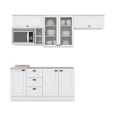 Kit Cozinha Modulada 7 Peças Americana 4 Aéreos + 2 Balcões + 1 Complemento Sem Pia Cz141 Branco