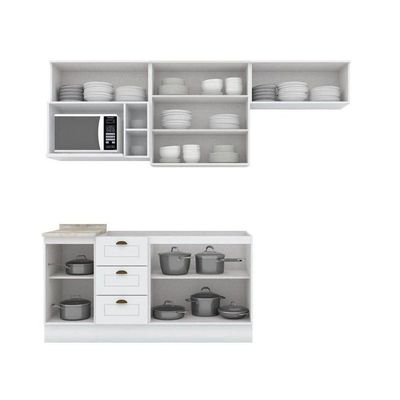 Kit Cozinha Modulada 7 Peças Americana 4 Aéreos + 2 Balcões + 1 Complemento Sem Pia Cz142 Branco