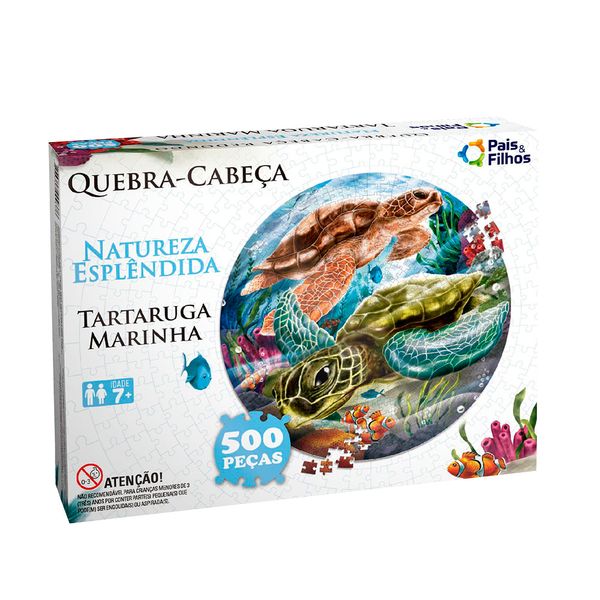 Quebra-Cabeça Redondo Tartaruga Pais e Filhos 500 Peças