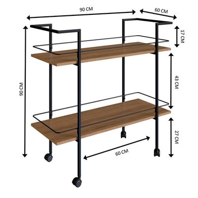 Carrinho Bar Industrial Com Rodizios P1036 Mell Preto Pp Milani Store Mell