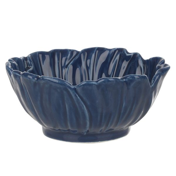 Bowl Petisqueira Cerâmica Flor Arte Pétalas Azul Escuro 10,2x10,2x4,5cm