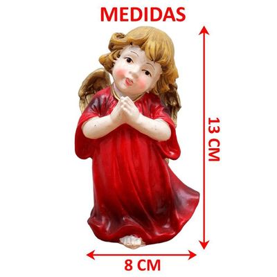 Enfeite Estatueta Anjo Vermelho Anjinho Em Resina Natal 13cm