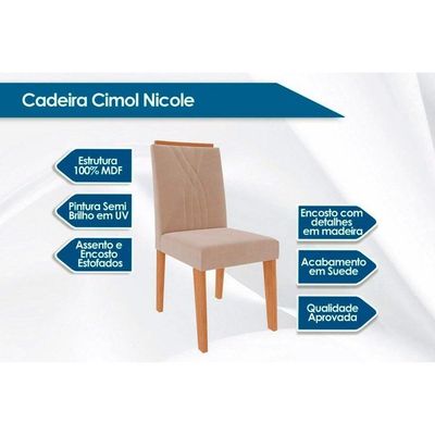 Conjunto Mesa Sala Jantar Grace Tampo Madeirado 90x90cm E 4 Cadeiras Nicole Nature Suede Joli Chocolate Cimol