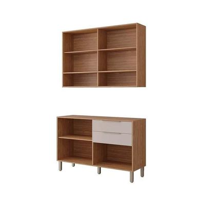 Cozinha Modulada Completa Divina 3 Peças 1 Aéreo + 1 Balcão + Complemento Cz008 Freijó Off White