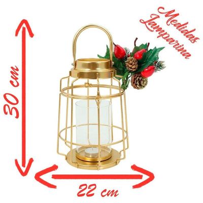 Kit 2 Lamparina Natalina Dourada Em Metal Decorativa De 30cm