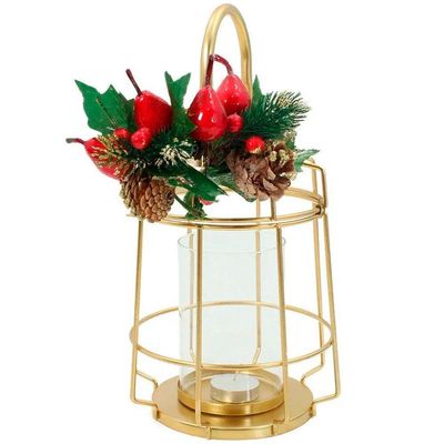 Kit 2 Lamparina Natalina Dourada Em Metal Decorativa De 30cm