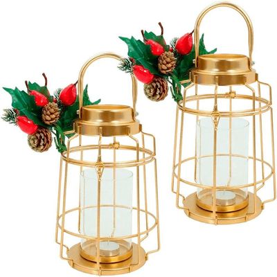 Kit 2 Lamparina Natalina Dourada Em Metal Decorativa De 30cm
