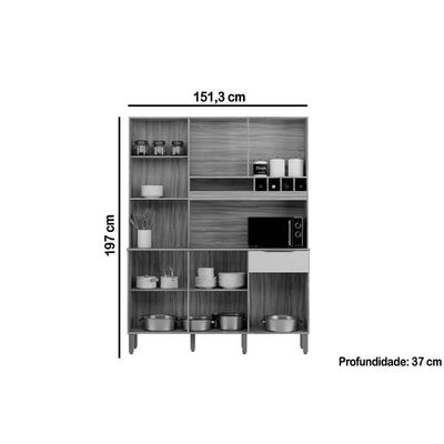 Cozinha Compacta Kit Moscato Com 6 Portas E 1 Gaveta 197x151cm Amendoa Off White Ronipa