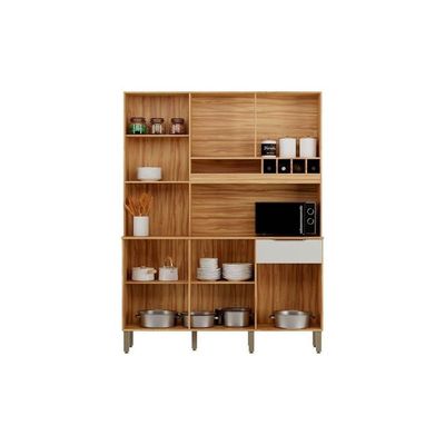 Cozinha Compacta Kit Moscato Com 6 Portas E 1 Gaveta 197x151cm Amendoa Off White Ronipa