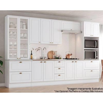 Cozinha Modulada Americana 7 Peças 2 Aéreos + 2 Balcões+ 2 Paneleiros + 1 Complemento C5p66 Branco2 Aéreos + 1 Balcão + 1 Complemento