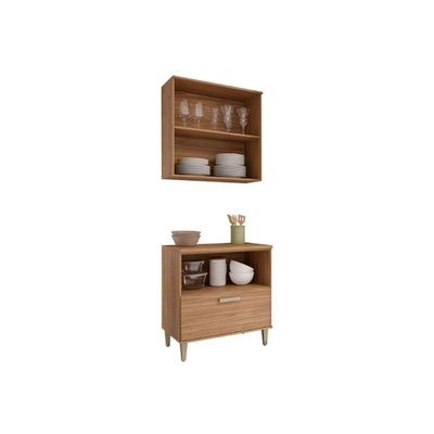 Cozinha Modulada Completa Bella 2 Peças Sem Portas 1 Aéreo + 1 Balcão 80cm Freijó