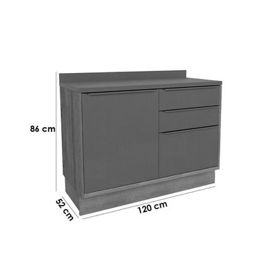Cozinha Modulada Completa Versalis 3 Peças 1 Nicho + 1 Balcão + 1 Complemento C3p195 Freijó Cinza Argila Herval