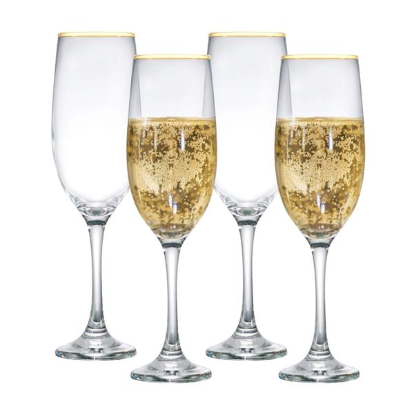 Jogo de Taças para Champagne Ruvolo com Filete Dourado 4 Peças 200ml