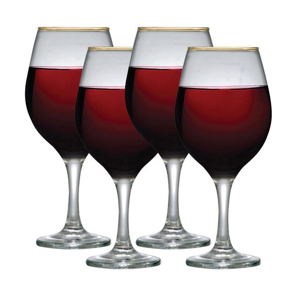Jogo de Taças Ruvolo One Bordeaux com Filete Dourado 4 Peças 630ml