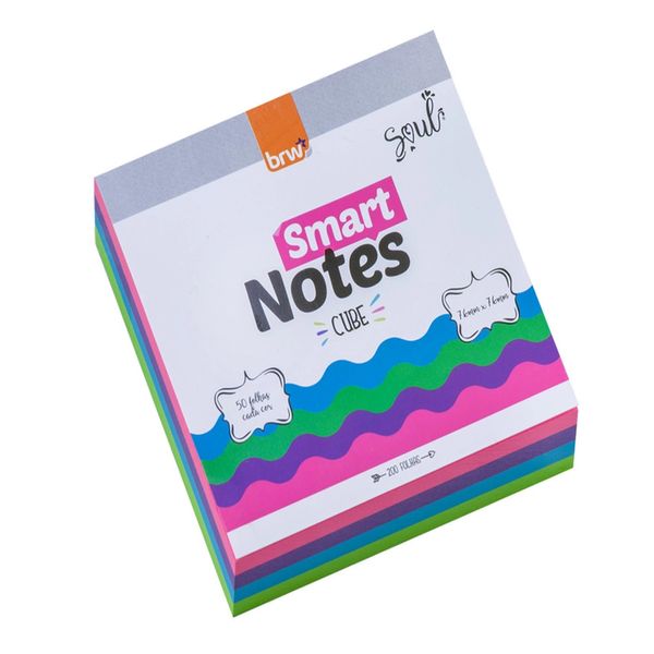 Bloco Adesivo Brw Smart Notes Cube Soul Colors 76x76mm 200 Folhas