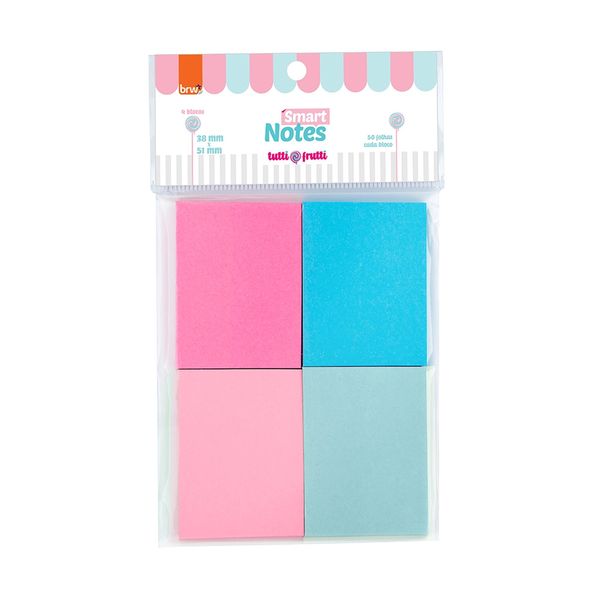 Bloco Adesivo Brw Smart Notes Tutti-Frutti Colors 38x51mm 4 Blocos com 50 Folhas Cada