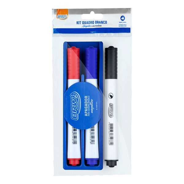 Kit Marcador para Quadro Branco Brw Colors com Apagador Magnético 3 Unidades