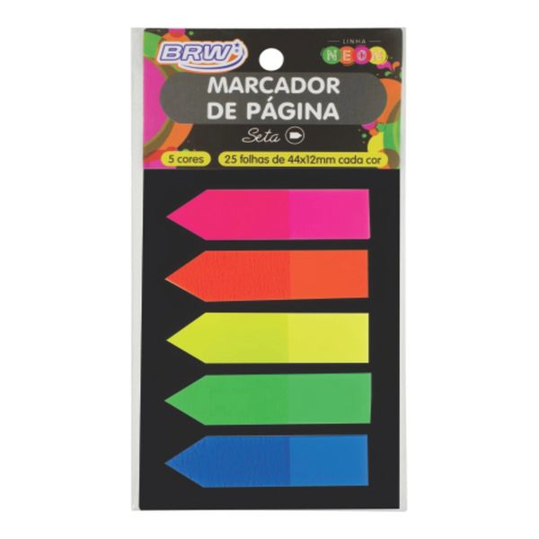 Marcador de Páginas Adesivo Brw Setas Notes Neon Colors 5 Blocos 12x44mm
