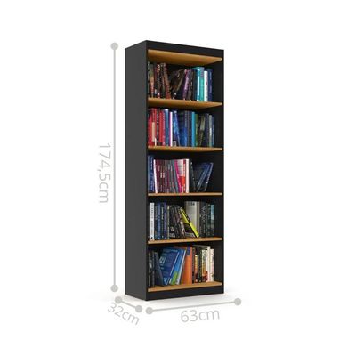 Livreiro Com 5 Nichos Trindade Preto Acetinado Cinamomo