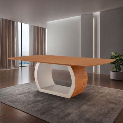 Mesa Para Sala De Jantar Ellis 220cm Madeira Moderna Mobília Cinamomo Com Off White/cinamomo Imbuia