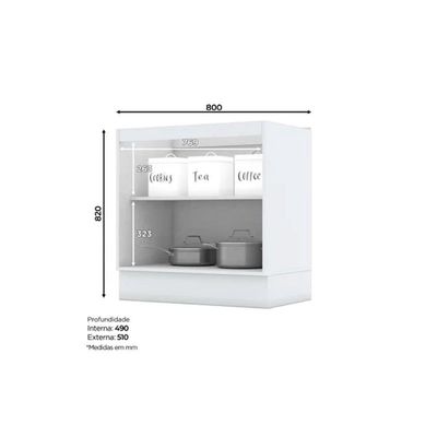Gabinete De Cozinha Modulado Balcão Com Tampo Americana Com 2 Portas 80cm Branco