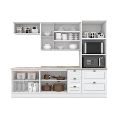 Cozinha Completa 7 Peças Americana 2 Aéreos 2 Balcões 1 Paneleiro 2 Complementos Cz145 Branco
