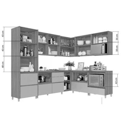 Cozinha Completa 9 Peças Rainha Gourmet 4 Aéreos 4 Balcões 1 Paneleiro C9p34 Nature Verde