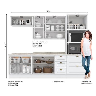 Kit Cozinha Modulada 7 Peças Americana 2 Aéreos + 2 Balcões+ 1 Paneleiro + 2 Complementos Cz145 Branco