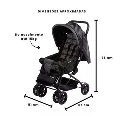 Carrinho De Bebê Luck Voyage Preto Capota Retrátil Com Visor Preto