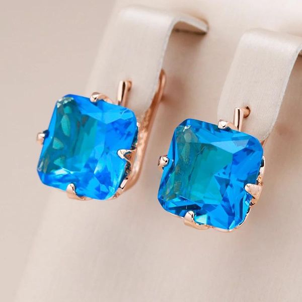 1 Par de Brincos de Zircônia Azul Grande Quadrado para Mulheres Cor Dourada azul