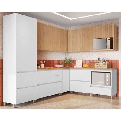 Cozinha Completa 9 Peças Rainha Gourmet 4 Aéreos 4 Balcões 1 Paneleiro C9p34 Branca Nature