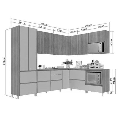 Cozinha Modulada Completa Rainha Gourmet 9 Peças 4aéreos+4balcões+ 1 Paneleiro C9p34 Branca Nature