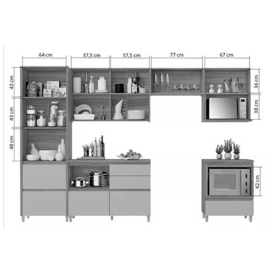 Cozinha Completa 6 Peças Rainha Gourmet 3 Aéreos 1 Paneleiro 2balcões C6p39 Branca Nature