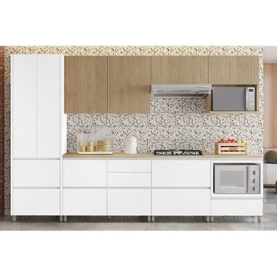 Cozinha Modulada Completa Rainha Gourmet 7 Peças 33 Aéreos + 3 Balcões + 1 Paneleiro C6p38 Branca Nature