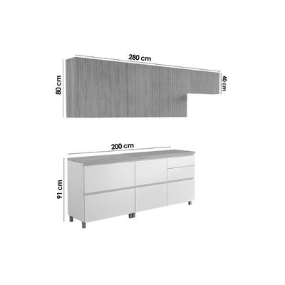 Cozinha Completa Rainha 5 Peças 3 Aéreos 2 Balcões C5p113 Nature Branco