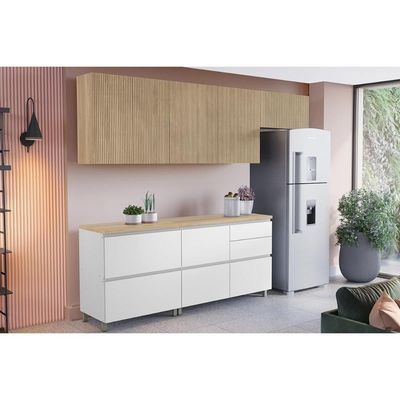 Cozinha Completa Rainha 5 Peças 3 Aéreos 2 Balcões C5p113 Nature Branco