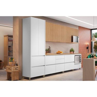 Cozinha Completa 7 Peças Rainha Gourmet 3 Aéreos 3 Balcões 1 Paneleiro C6p37 Branca Nature