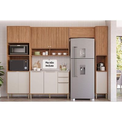 Kit Cozinha Modulada 5 Peças Divina 2 Aéreos + 1 Balcão + 1 Paneleiro + 1 Torre Quente C5p185 Freijó Off White