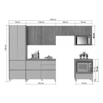 Kit Cozinha Modulada 6 Peças Rainha Gourmet 3aéreos+ 1 Paneleiro +2balcões C6p39 Branca Nature