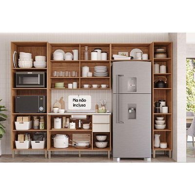 Cozinha Modulada Completa Divina 5 Peças 2 Aéreos + 1 Balcão + 1 Paneleiro + 1 Torre Quente C5p185 Freijó Off White