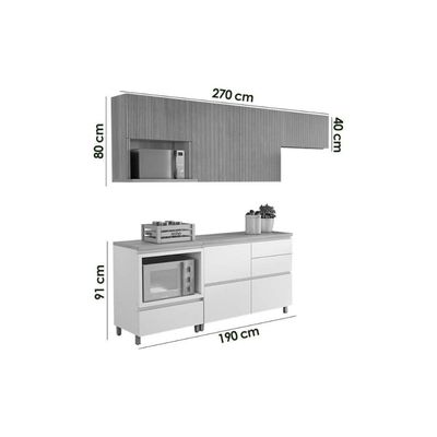 Cozinha Completa Rainha 5 Peças 3 Aéreos 2 Balcões C5p112 Nature Branco