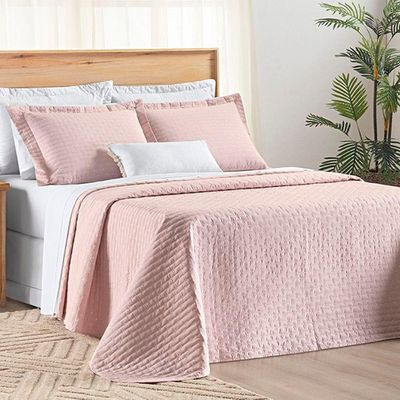 Cobre Leito King Verity 200 Fios Bordado 3 Peças Rosa